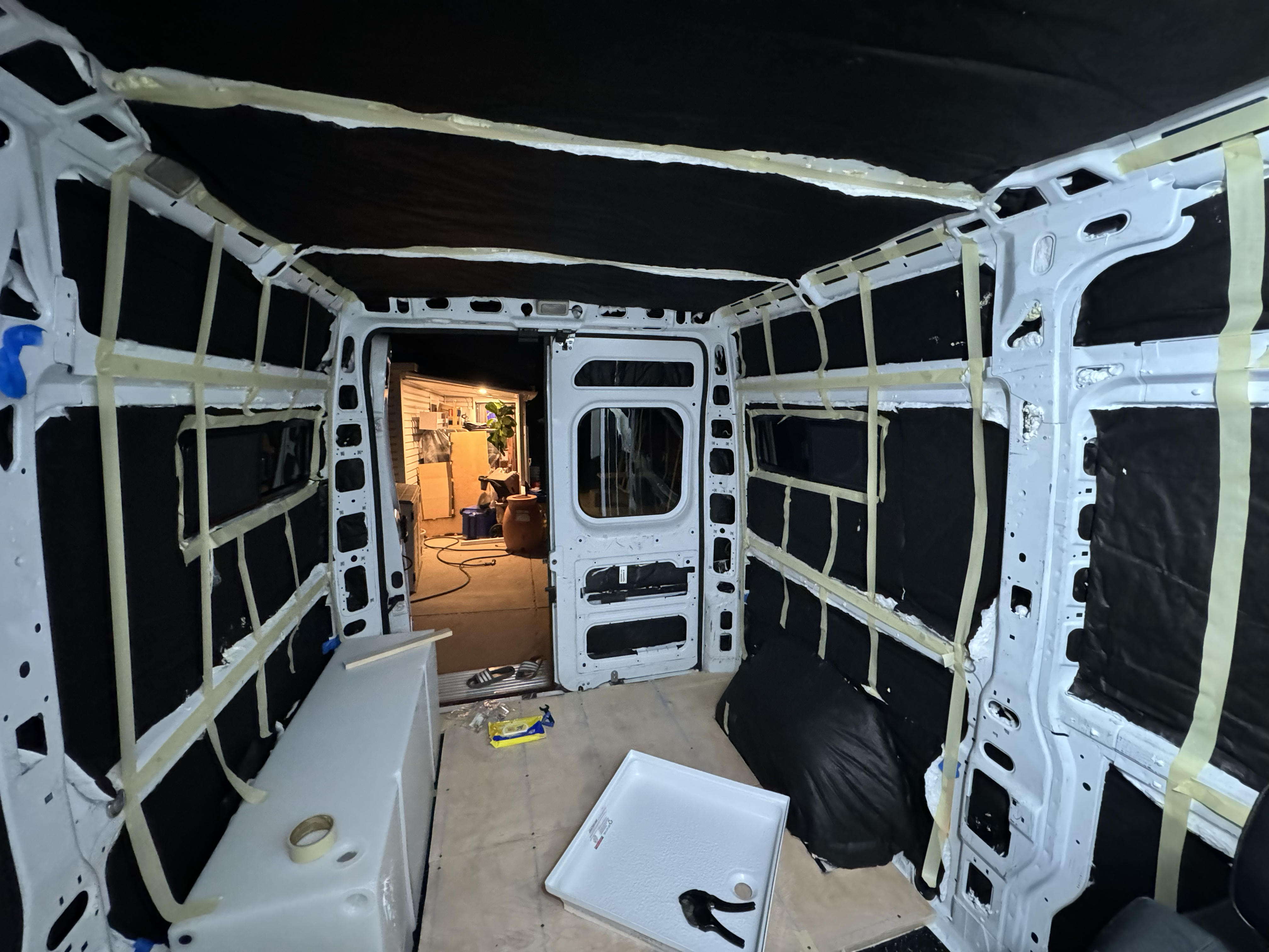 Initial insulation layer installed in the van